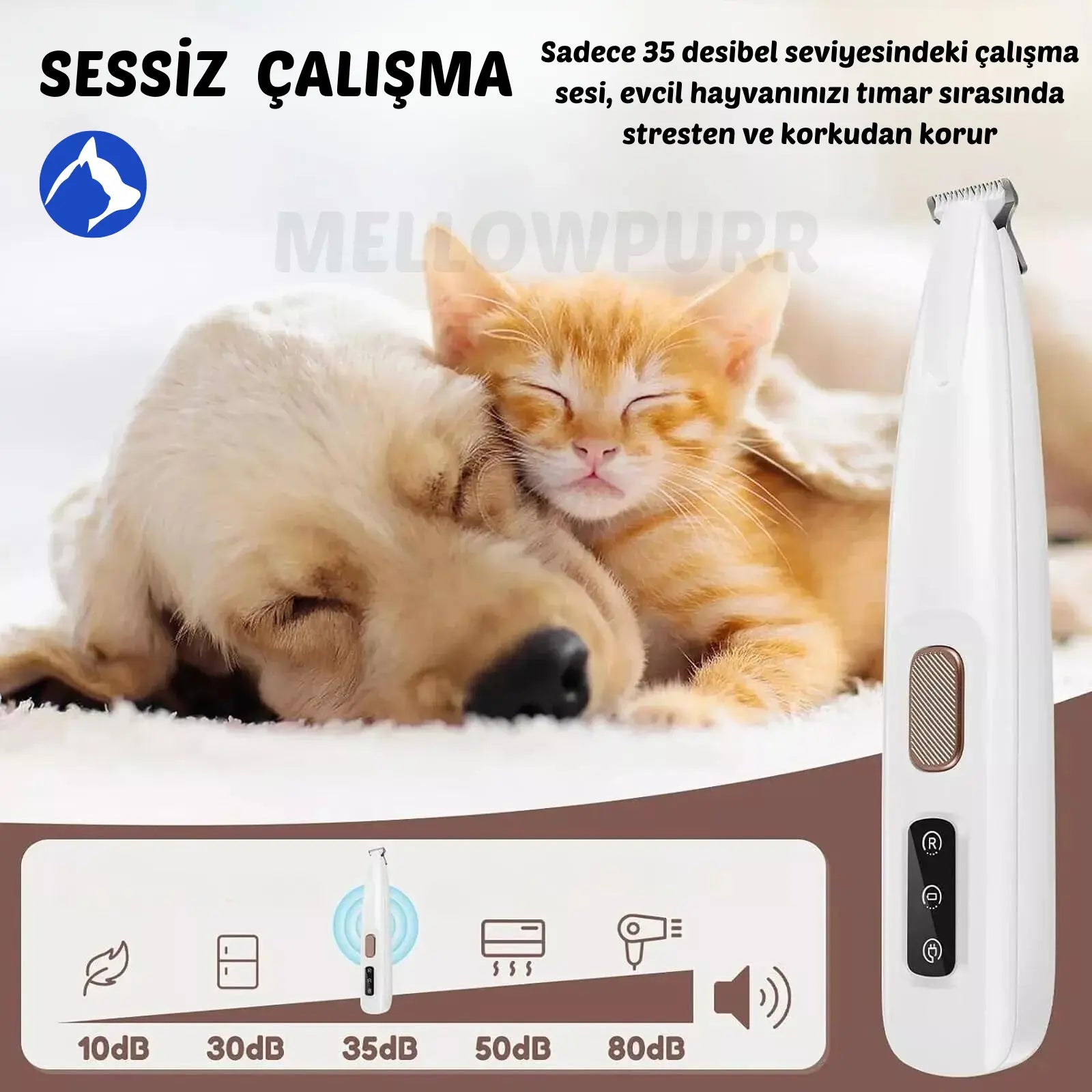 MellowPurr Tüy Bakım Cihazı - Kesik Riski Olmadan, Mükemmel Bakım