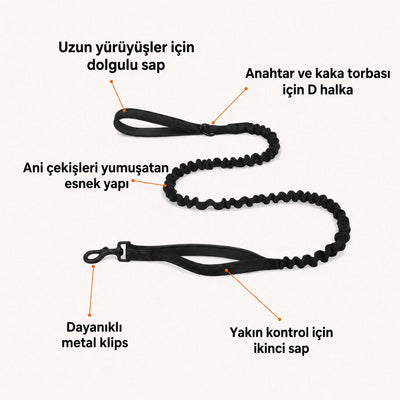 MellowPurr Darbe Emici Köpek Gezdirme Kayışı | Çift Saplı Yakın Kontrol