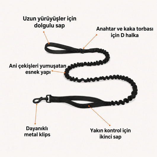 MellowPurr Darbe Emici Köpek Gezdirme Kayışı | Çift Saplı Yakın Kontrol